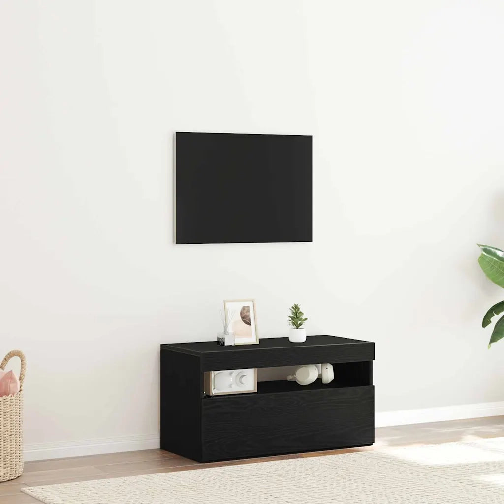 Mobile TV con LED Rovere Nero 75 x 35 x 40 cm Legno multistrato 862557