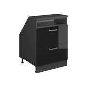Mobile cucina sottotetto R-Line Nero lucido/Antracite 60 cm con 2 cassetti, carcassa 60 cm profondità Vicco