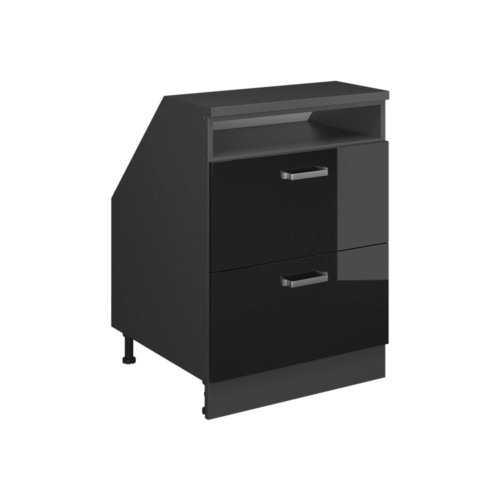 Mobile cucina sottotetto R-Line Nero lucido/Antracite 60 cm con 2 cassetti, carcassa 60 cm profondità Vicco