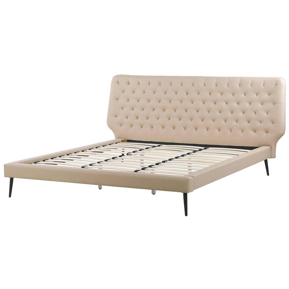 Letto rivestimento in ecopelle beige 180 x 200 cm dal design moderno trapuntato testiera