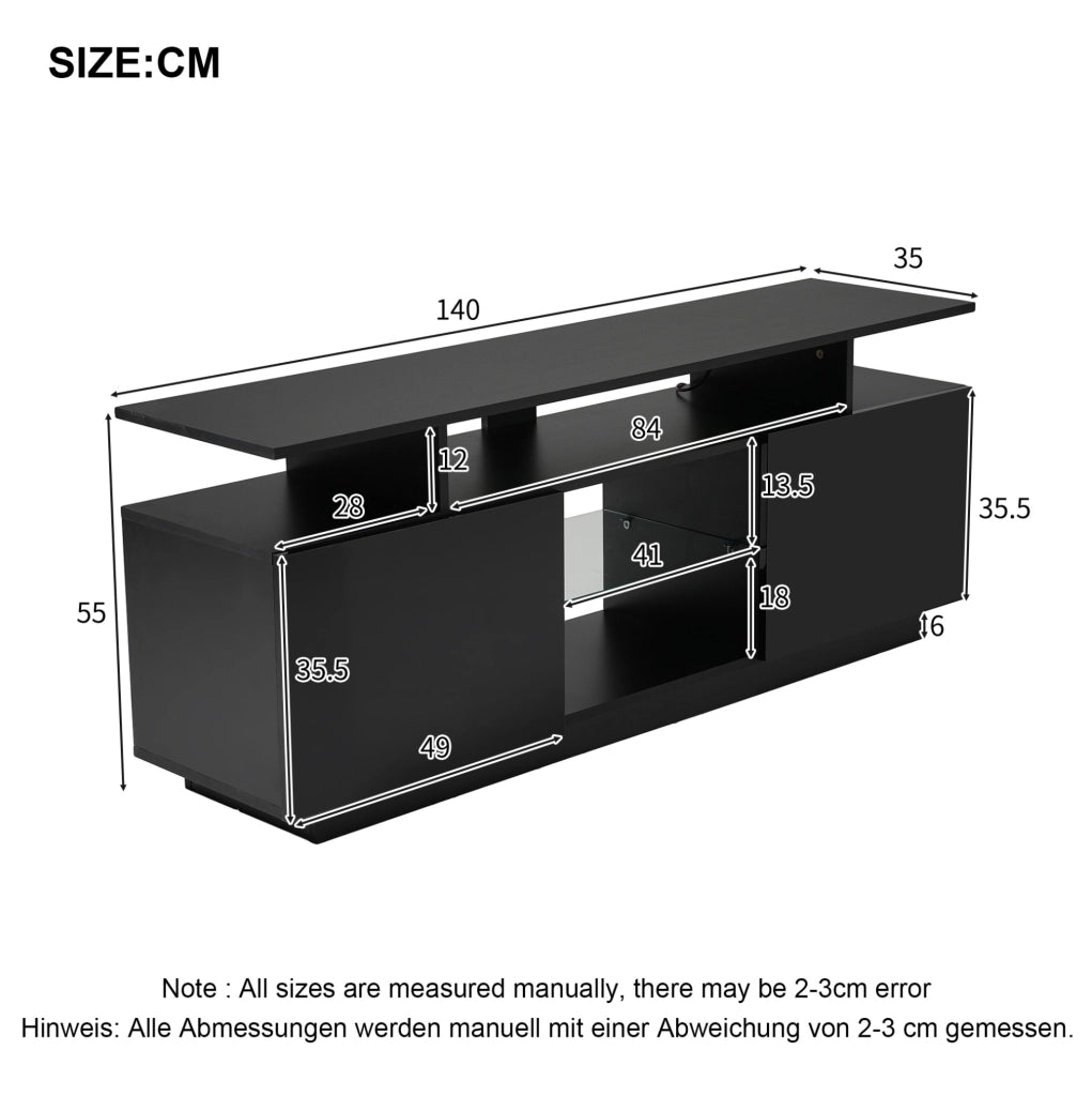 Mobile TV 140x35x55 cm con illuminazione LED controllata da app; in truciolare nero