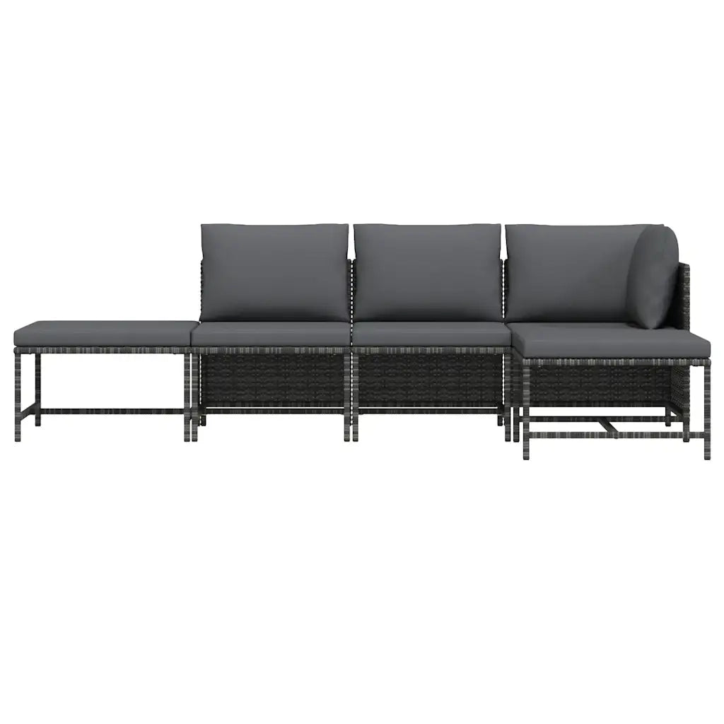 Set Divani da Giardino 5 pz | Set Salotto da Giardino con Cuscini in Polyrattan Grigio