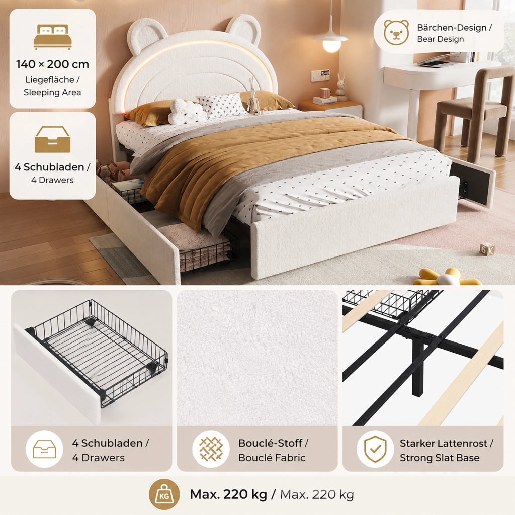 letto imbottito velluto beige 140 x 200 cm