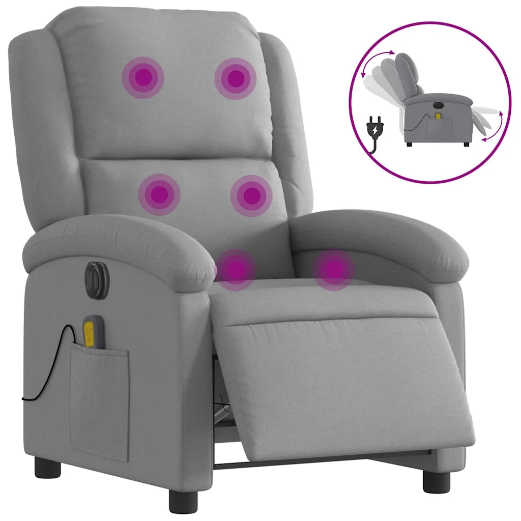 Divano Sedia-Poltrona Reclinabile Massaggio Elettrica Grigio Chiaro Tessuto 796288