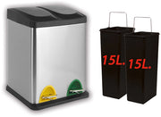 Pattumiera Differenziata Logica in Acciaio Inox 30 Litri 2 Scomparti 15 + 15 Litri Artex