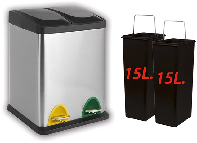 Pattumiera Differenziata Logica in Acciaio Inox 30 Litri 2 Scomparti 15 + 15 Litri Artex