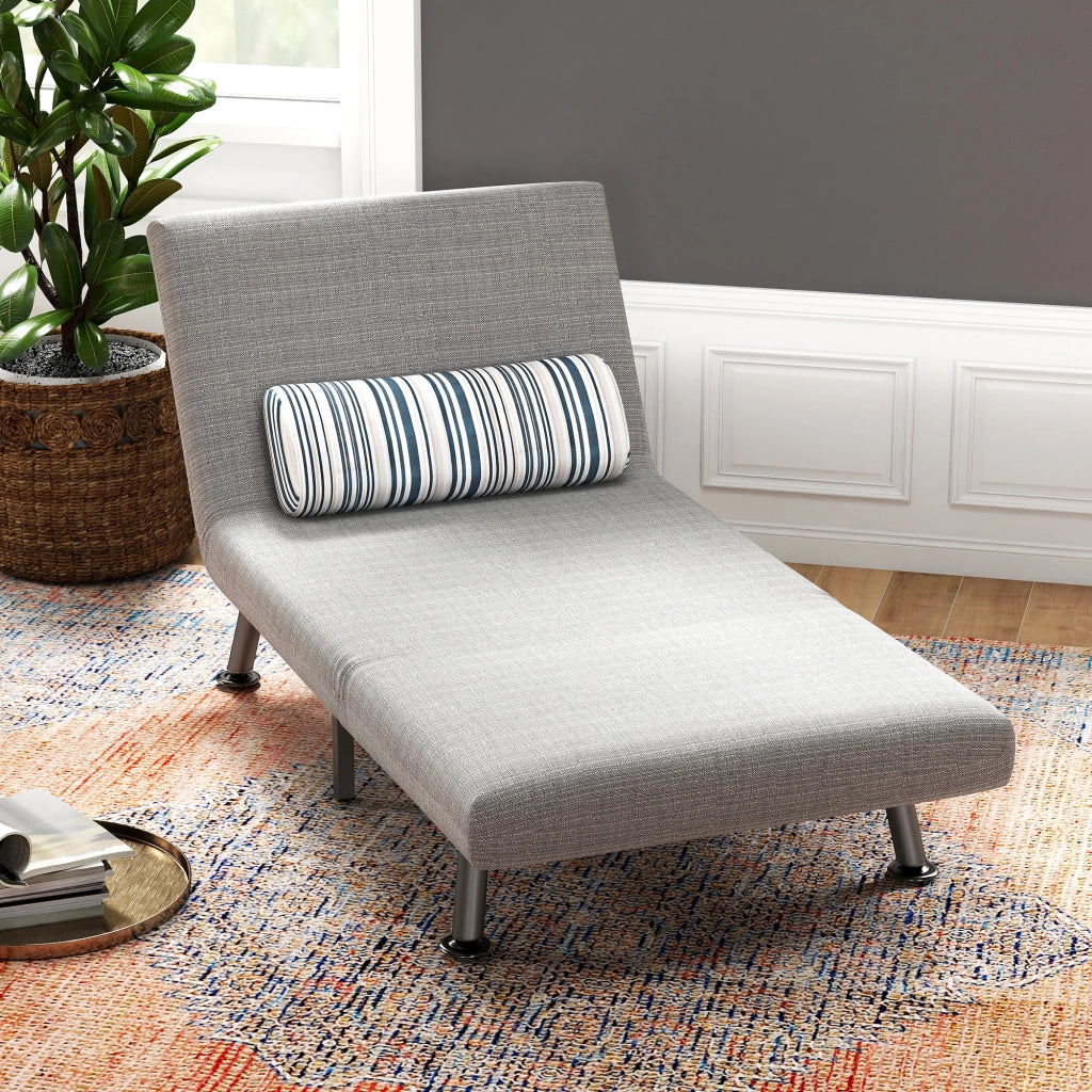 Letto Singolo Pieghevole con Materasso e Schienale Reclinabile ¨C Zephmum ¨C Grigio Chiaro, Acciaio e Lino, 75x70x75