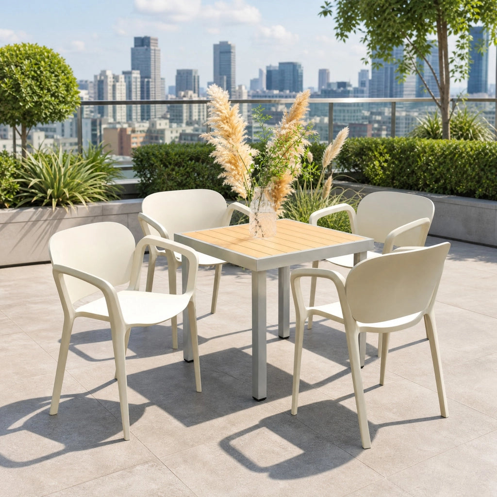 Set di sedie da giardino 4 pezzi impilabili in plastica bianco con braccioli 75 × 56 × 60 cm