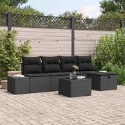 Set Divano da Giardino con cuscino 6 pcs Nero polyrattan