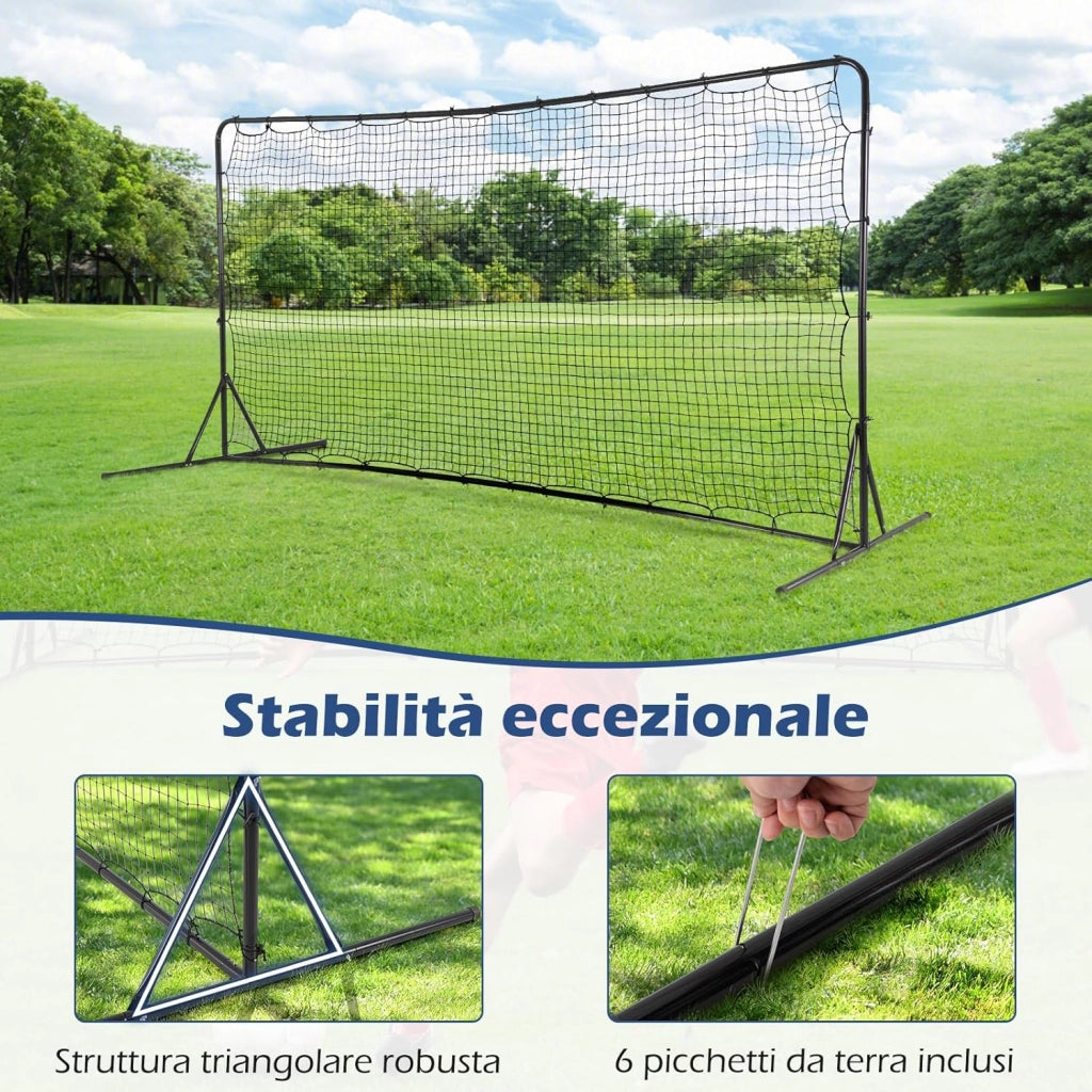Porta da Calcio Rimbalzanti 372,5 x 182,5 CM, Set di Attrezzature da Calcio con Rete Resistente alle Intemperie, Borsa e 6 Picchetti per Terreno, Cortile e Parco