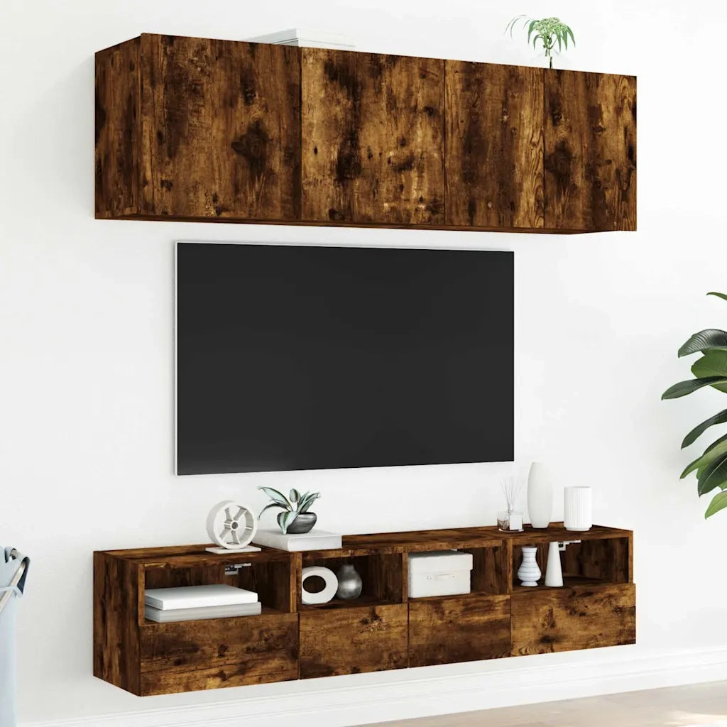 Mobili TV a Muro 5pz | Armadietto TV | Mobile Porta TV Rovere Fumo in Legno Multistrato
