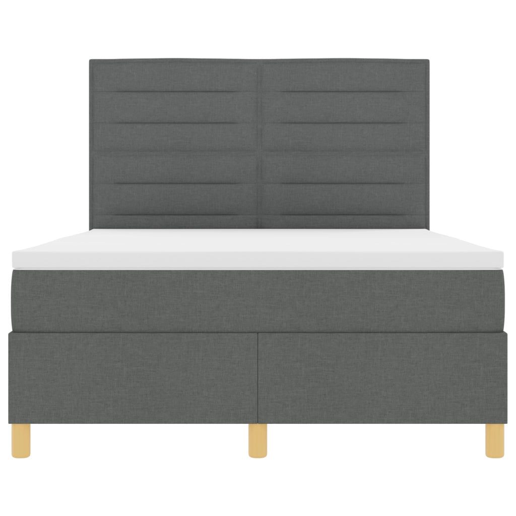 Letto Box Spring con Materasso e LED Grigio Scuro 140x200 cm in Tessuto