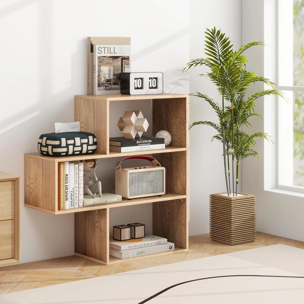 Libreria a 3 livelli con 3 scomparti aperti e kit antiribaltamento, 84 x 29,5 x 83,5 cm, mobile per soggiorno, camera da letto