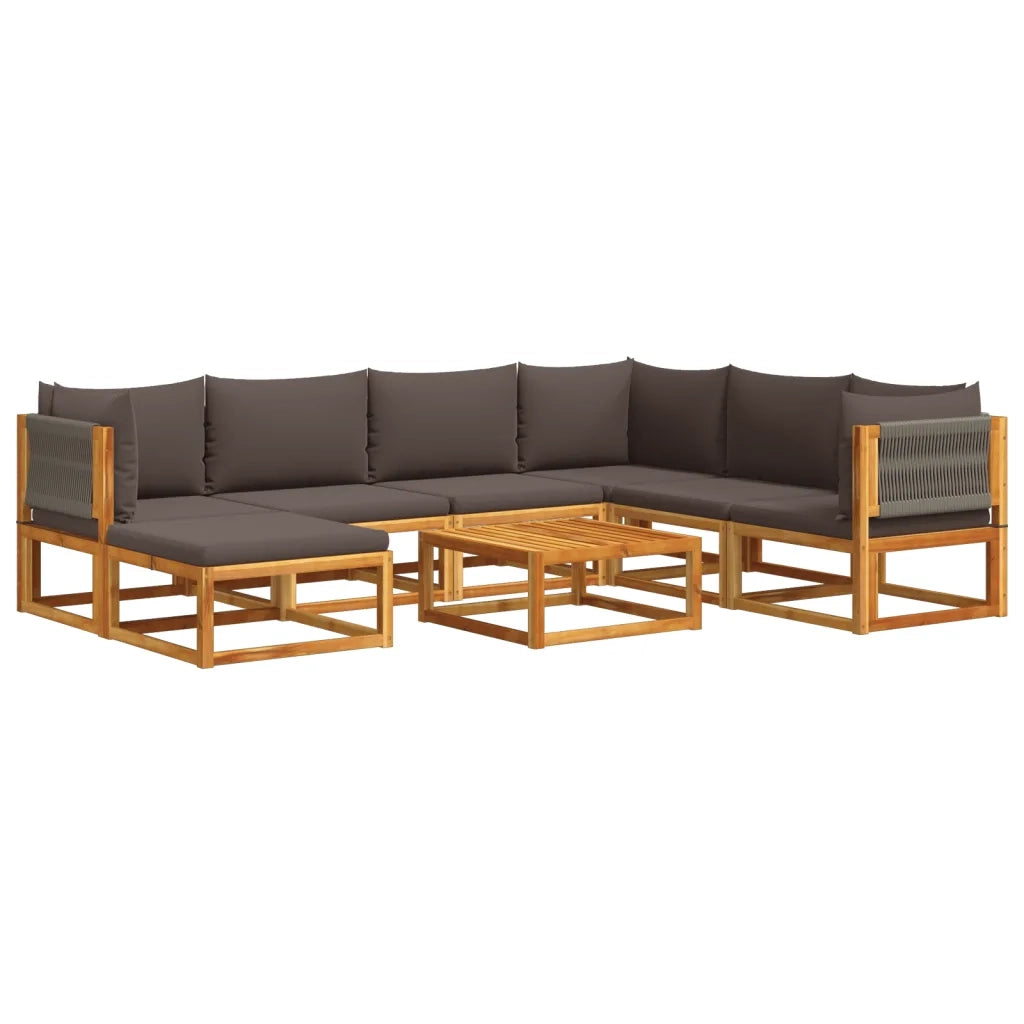 Set di divani da giardino 8 pezzi con cuscini in legno di acacia e corda 3278835