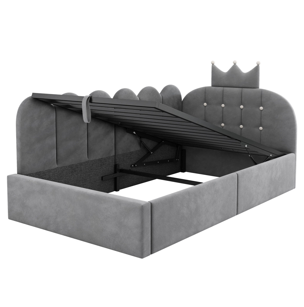 Letto daybed 90x190 cm in velluto grigio con vano contenitore idraulico