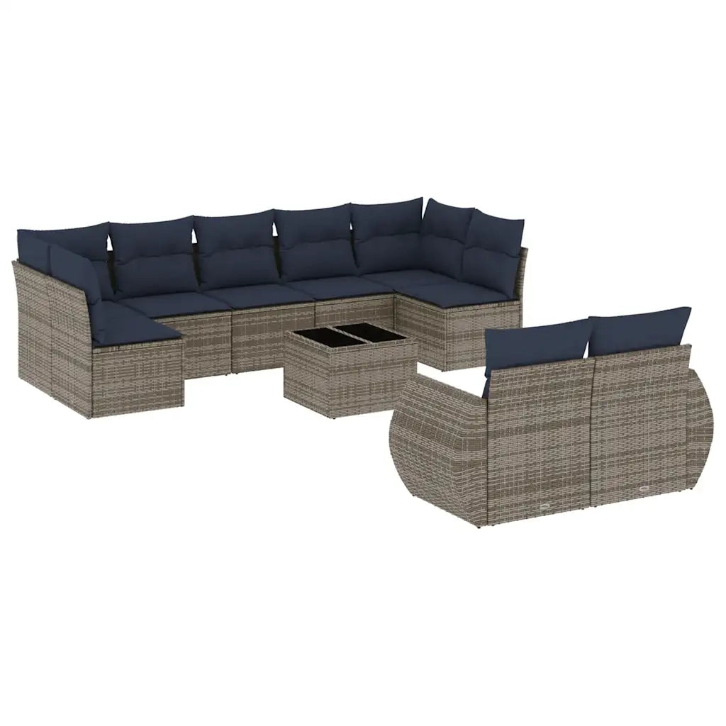 Set Divani da Giardino 10 pz con Cuscini Grigio in Polyrattan 3221830