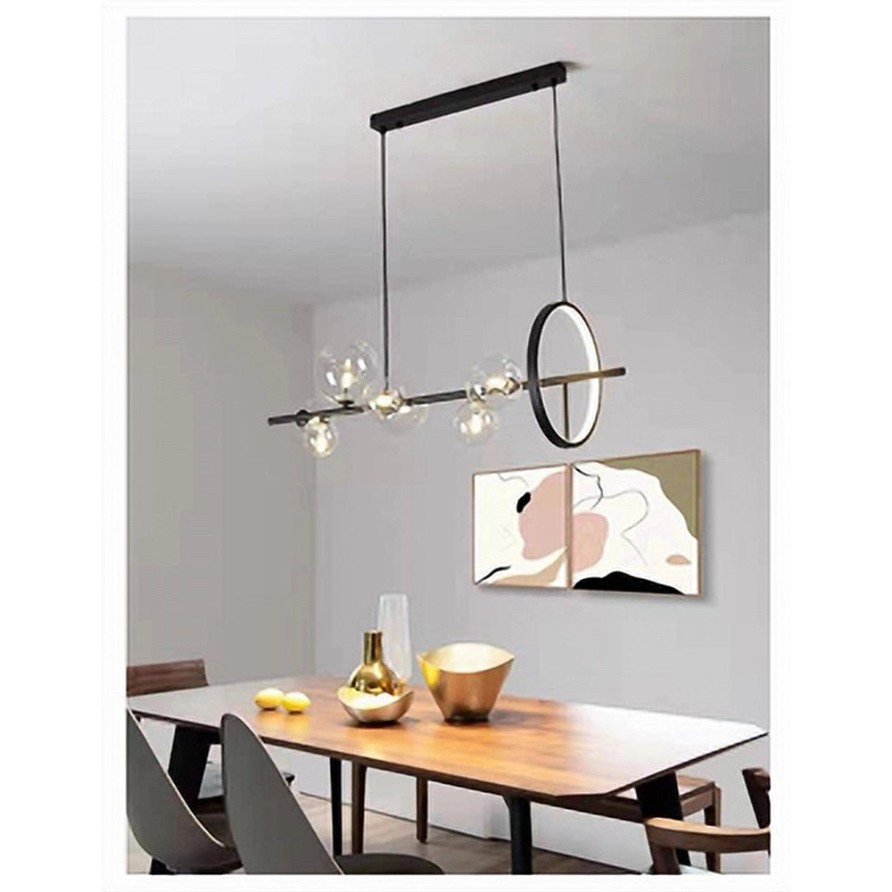 Trade Shop - Lampadario Moderno A Sospensione Nero 7 Sfere G9 Bolle In Vetro Con Cerchio 71676 -