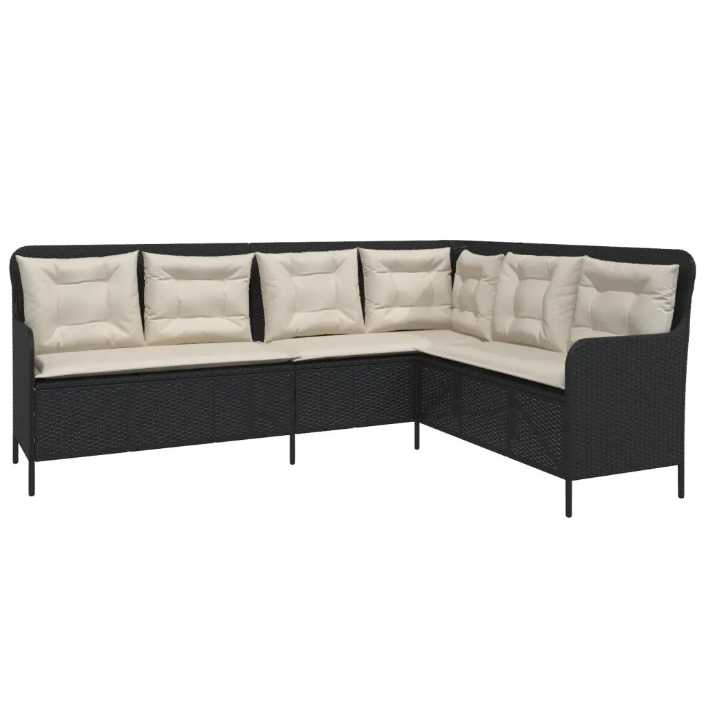 Divano da Giardino a L con Cuscini Nero in Polyrattan 369000