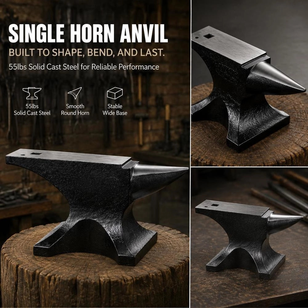 Single Horn Anvil Made Of Cast Steel, 25 Kg Round Horn Anvil With High Hardness, Large Work Surface, And Stable Base; Metalworking Tool For Bending, Shaping, And Twisting Metal