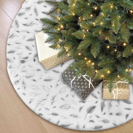 Elegante Pluche Kerstboomrok da 91 cm con Embossing a Foli d'Argento per Decorazione Festiva e Calore