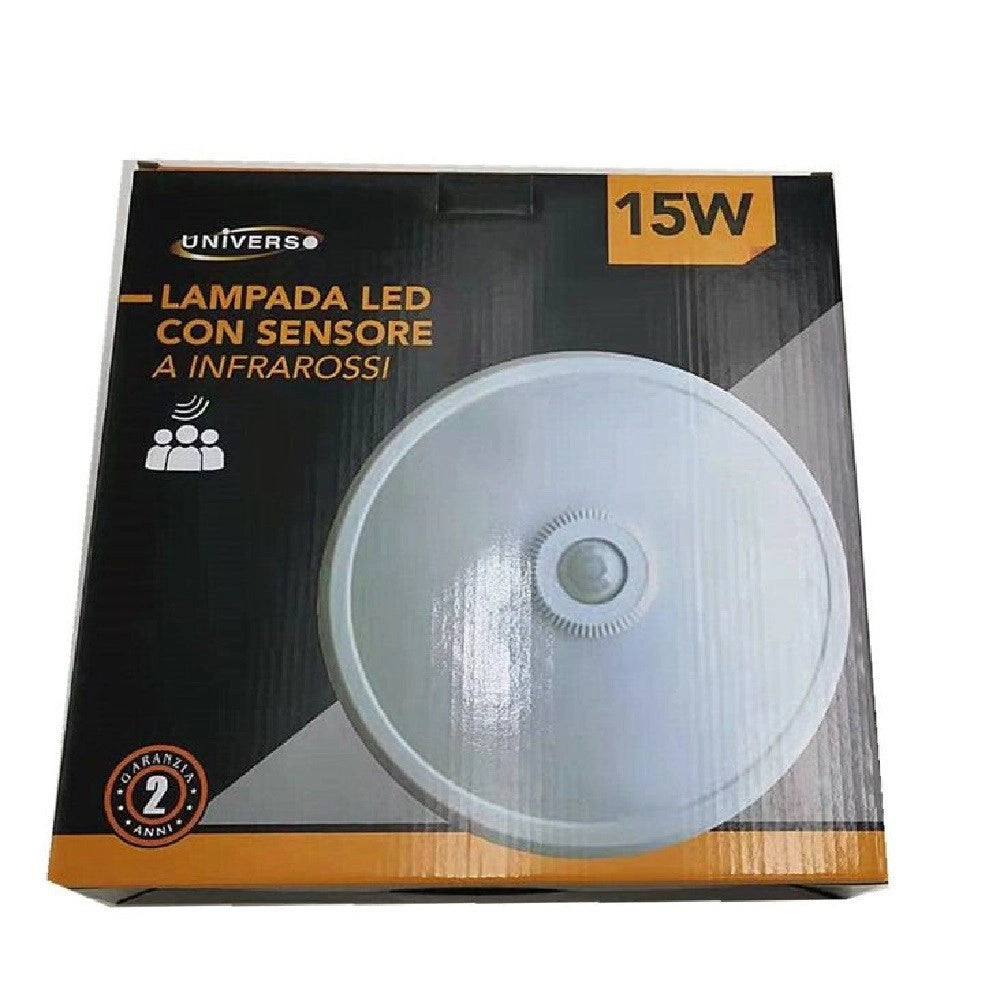 Trade Shop - Lampada Led Con Sensore Movimento Infrarossi Plafoniera Rotonda 15 Watt Ycb1073b -