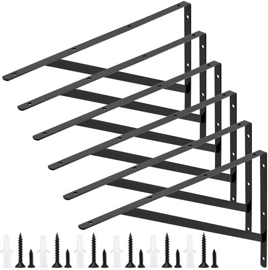 Set di Sostegni in Metallo per Pannelli - 40 cm Angolo - Fissaggio alla Parete - Ideali per Pannelli di Parete - Pacchetto da 6