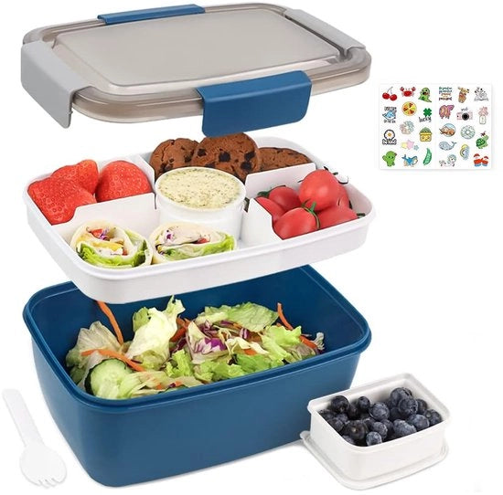 Lunchbox per adulti da 2000ml con adesivo, Lunchbox per adulti impermeabile, Bento Box con contenitori per bambini, contenitore per insalata, contenitore per insalata per portare con forchetta, Lunchbox, contenitore per colazione, blu