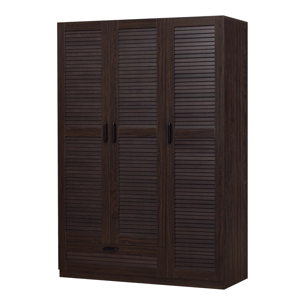 Armadio Guardaroba Finning con Ante a Persiana e Cassetto 176 x 120 x 52 cm Effetto Noce Scuro [en.casa]