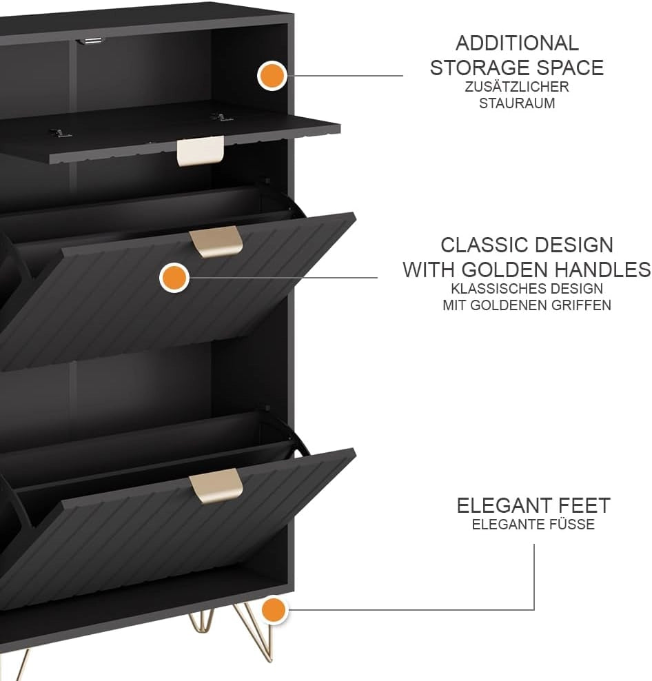 Armadio per le scarpe Helge, Nero, 60 x 107.5 cm 2 scomparti, adatto per riporre scarpe e accessori