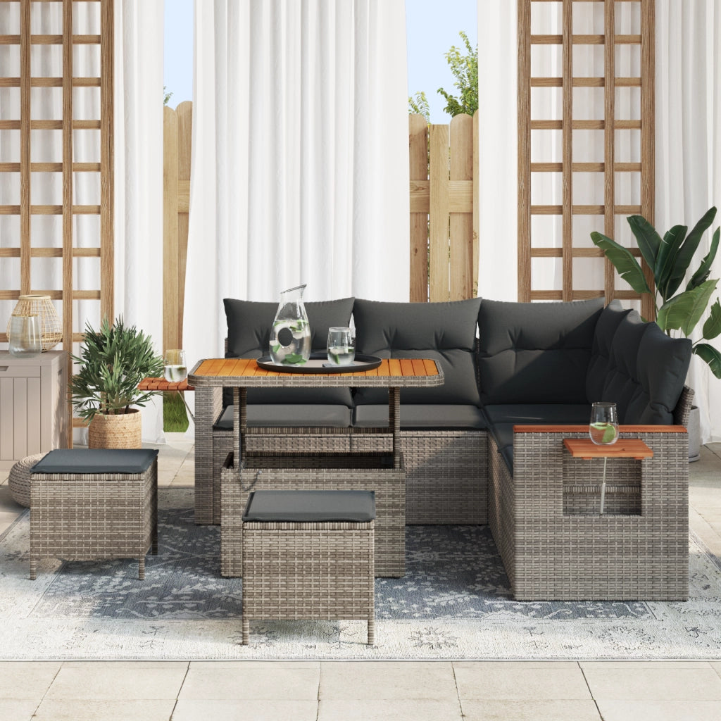 Set Divano Giardino 8 Pezzi con Cuscini Grigio Polyrattan Acacia