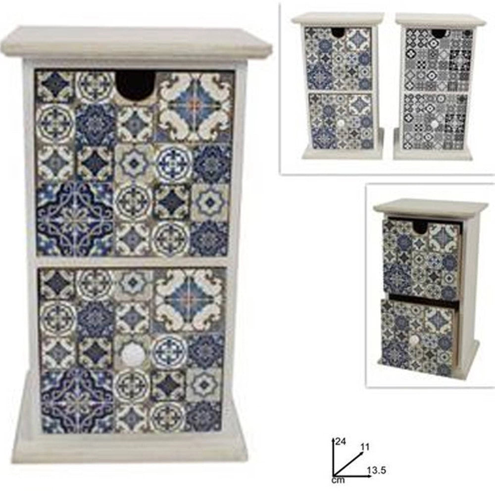 Trade Shop - Porta Oggetti Cassettiera Colonna Con 2 Cassetti Legno Country Chic Arredamento -