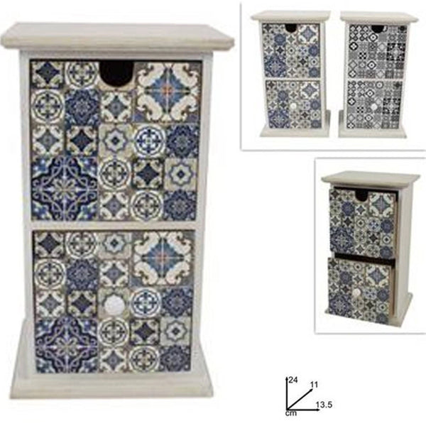 Trade Shop - Porta Oggetti Cassettiera Colonna Con 2 Cassetti Legno Country Chic Arredamento -