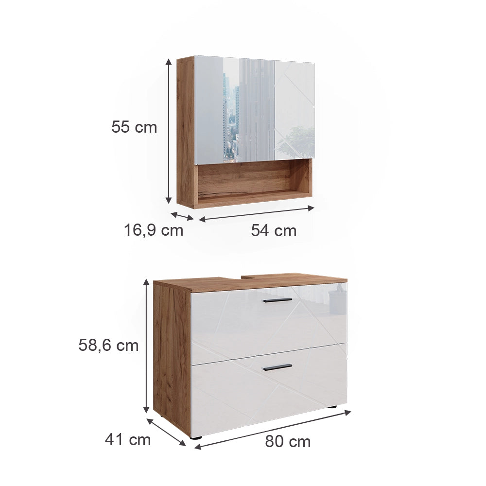 Vicco Set di mobili da bagno Bianco lucido/oro power oak 2 parti