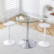 Tavolo da pranzo rotondo in vetro trasparente con 2 sgabelli regolabili, per cucina e bar, diametro 89 cm