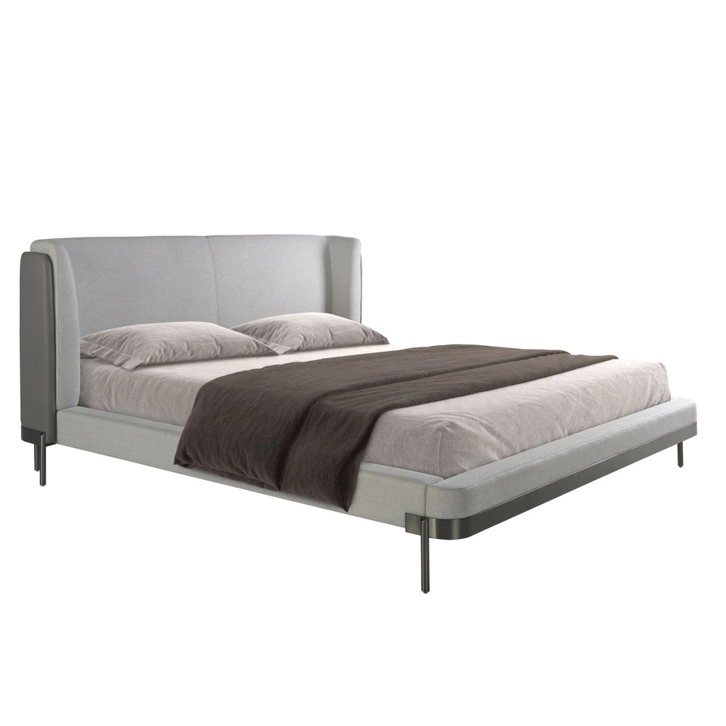 Letto in tessuto grigio chiaro e similpelle grigio scuro