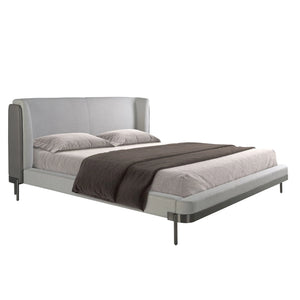 Letto in tessuto grigio chiaro e similpelle grigio scuro