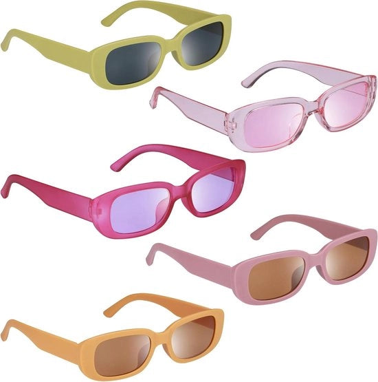 Set di 5 occhiali da sole rettangolari protezione UV400 protezione vintage anni '90 occhiali da sole rave - per adolescenti, donne e uomini