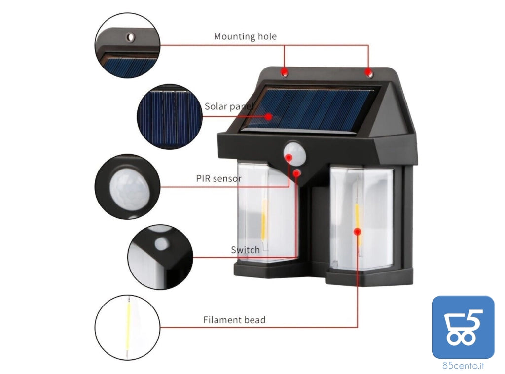 Faretto Solare LED Luce Calda Resistente all'Acqua Sensore di Movimento Auto Spegnimento