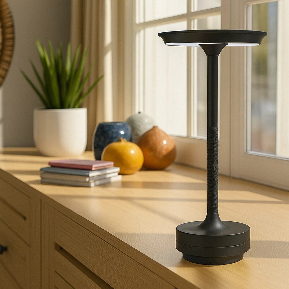 Trade Shop - Lampada Da Tavolo Moderna 3w Lume Ricaricabile Touch Dimmerabile Tecnologia Cct D38-3c - Nero