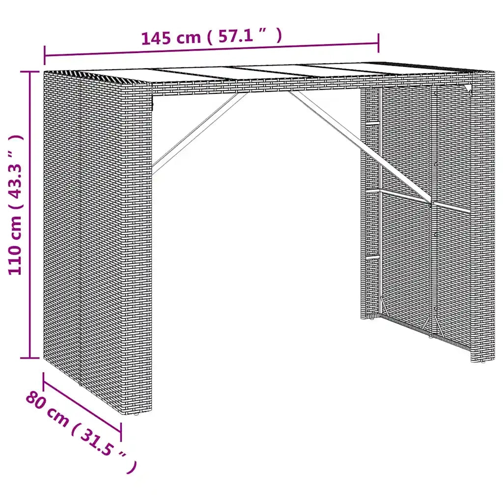 Set Bar da Giardino 7 pz con Cuscini in Polyrattan Grigio
