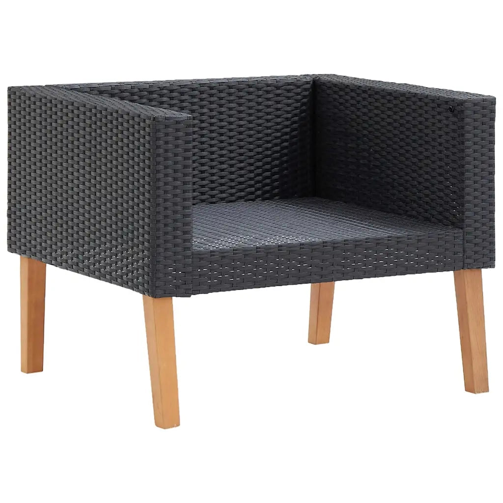 Divano da Giardino Singolo con Cuscini in Polyrattan Nero cod mxl 70656