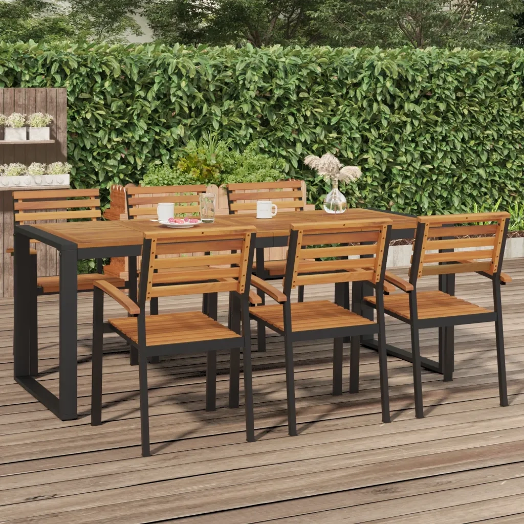 Tavolo Giardino | Tavolino da esterno con Gambe a U 200x90x75cm Legno Massello Acacia