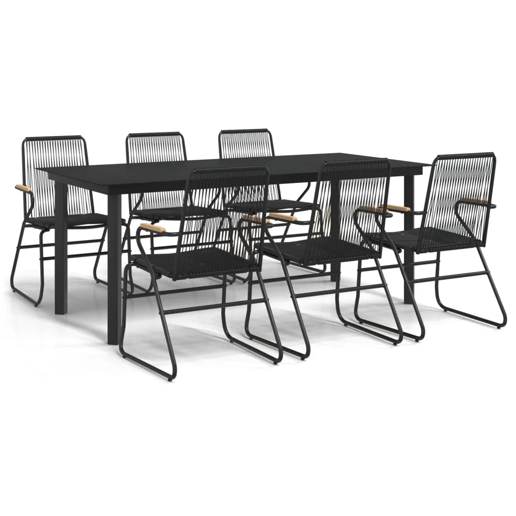 Set da Pranzo da Giardino 7 pz Nero in Rattan PVC