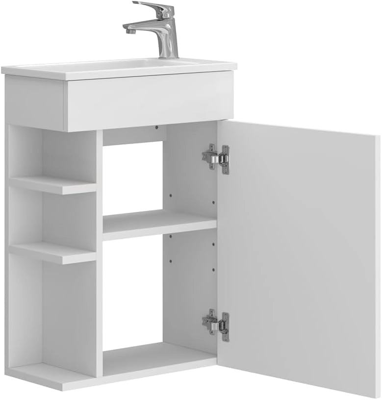 Set mobili bagno Amadeo, Bianco, 50 cm, composto da mobile sottolavabo e lavabo