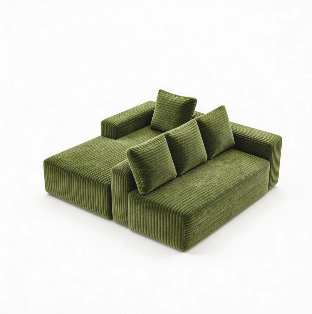 Divano modulare a L reversibile 261x168x58 cm in corduroy verde