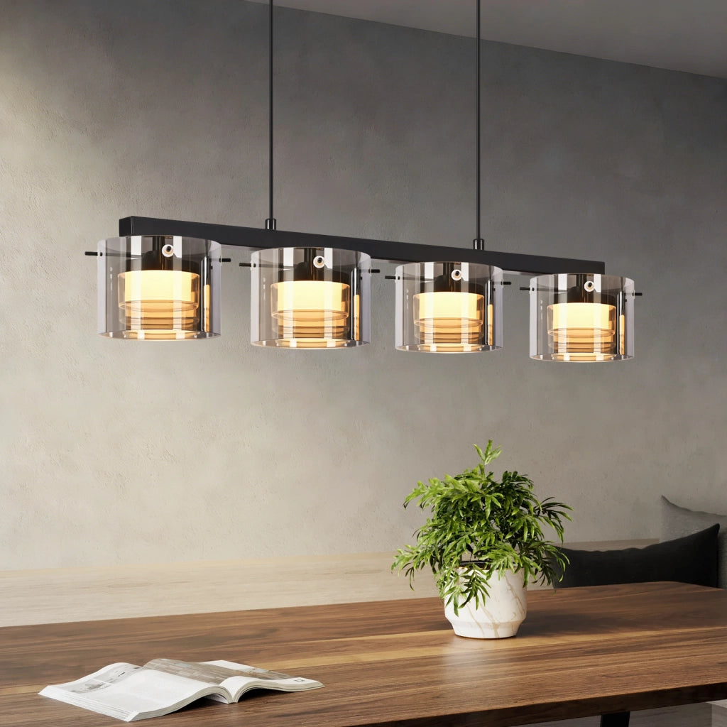 ZMH Lampada a Sospensione Vetro 4 Luce 140 cm LED Altezza Regolabile per Sala da Pranzo Soggiorno Camera da Letto
