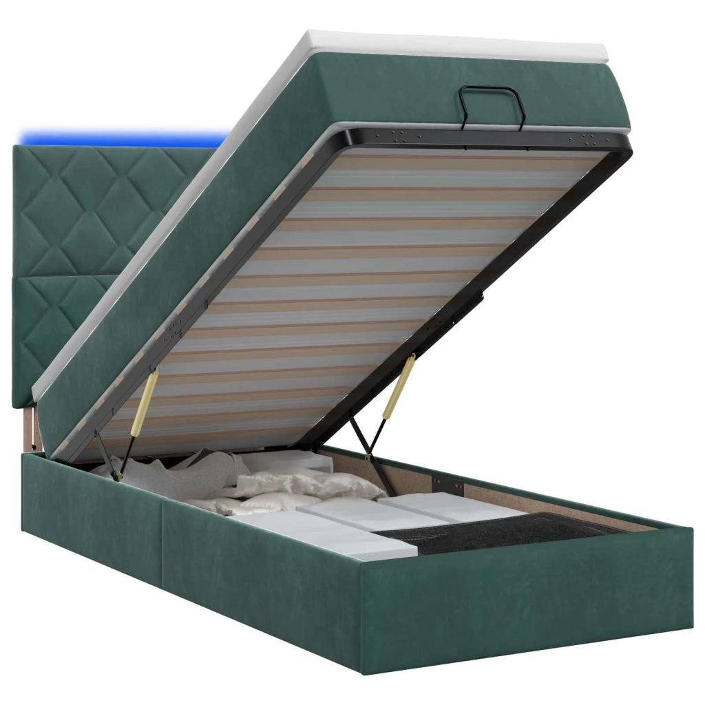 Letto Ottomano con Materasso e LED Verde Scuro 100 x 200 cm 3458358