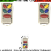 Radiocomando Bidirezionale Frequenza 868 MHz 5 Canali 2 Pezzi Gestisce la Centrale Unisat 2 Attiva Disattiva Totale Parziale Soccorso Panico Domotica 3 Led Verde Rosso Giallo Per le Funzioni Attivate