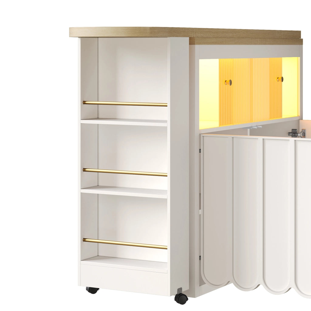 TAVOLO BAR MOBILE 135-205x39x100 cm BIANCO MDF e VETRO LED