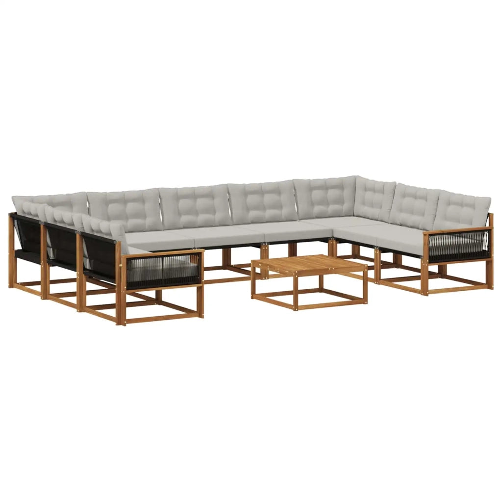 Set di divani da esterno 10 pcs Naturale e Grigio Chiaro